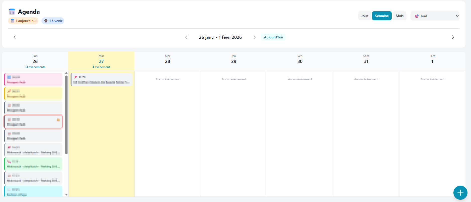 Prospect Hub weekly agenda view - week planner with event cards
