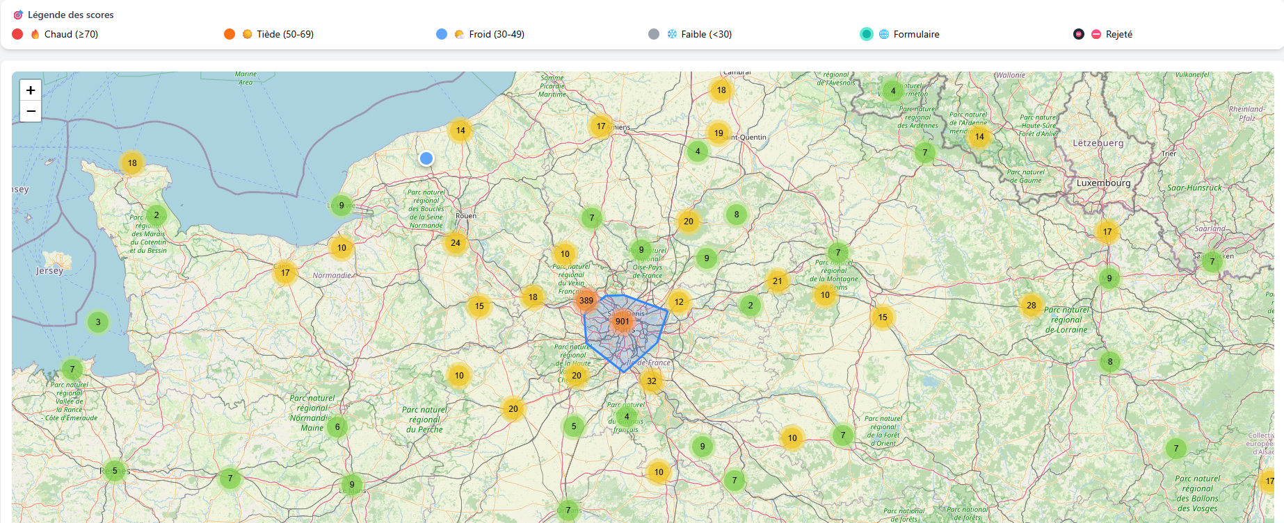 Lead map - Regional view with prospect clusters and opportunity zones