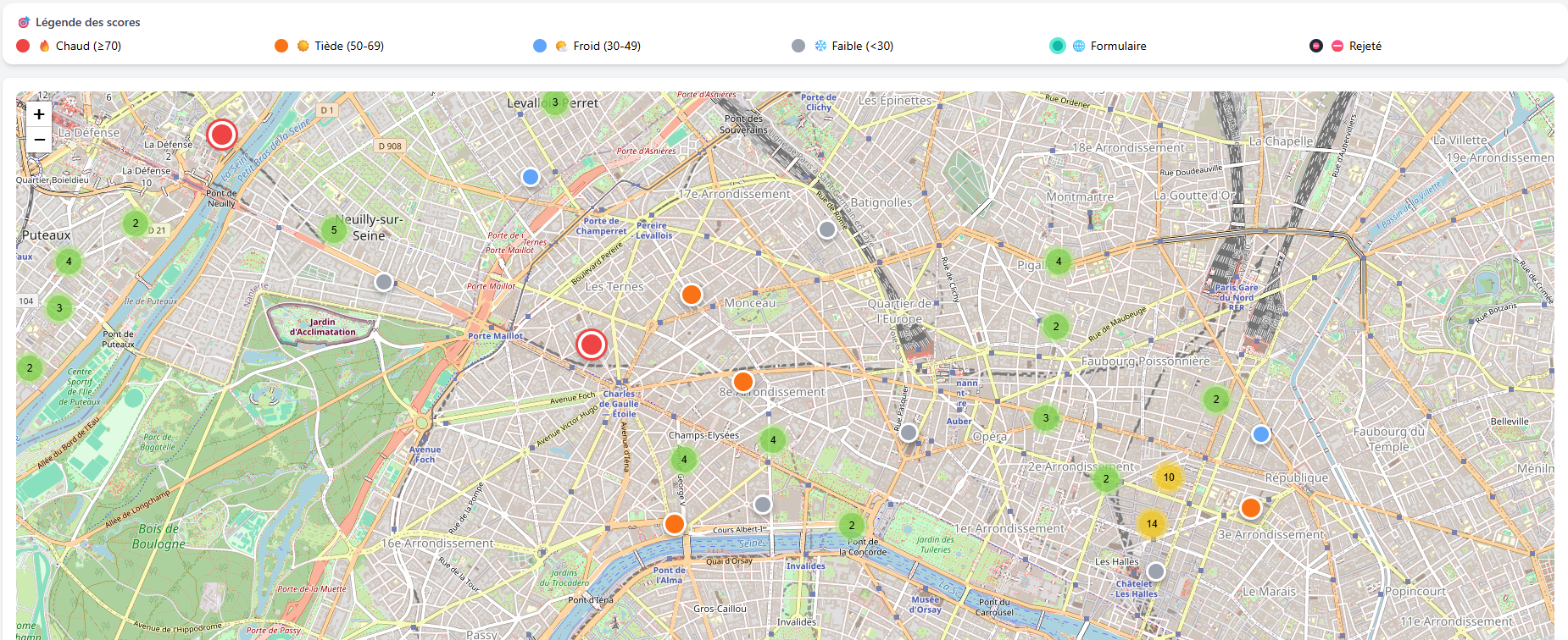 Prospect geolocation - Local view at street level with details of each lead